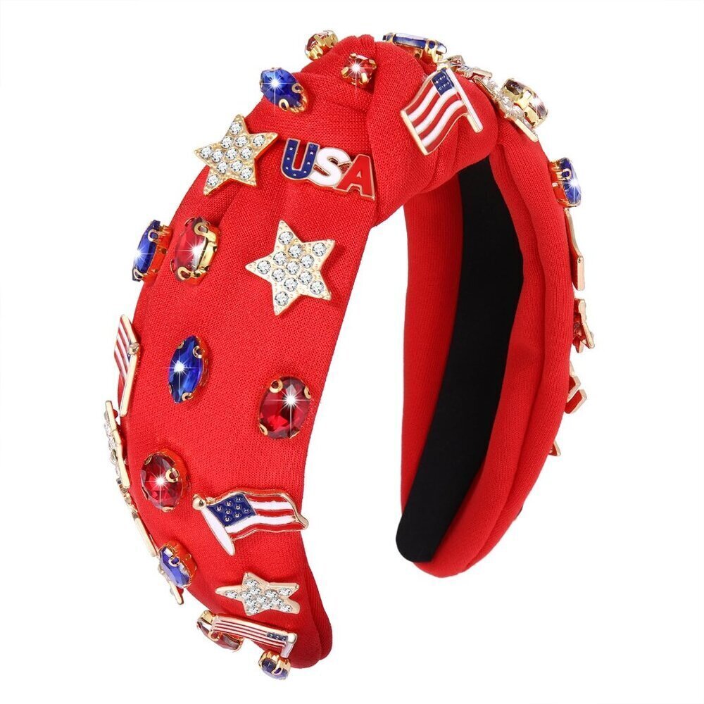 Patriotic Headband Fabric Red White Blue Stars Jewelry 4th July Gift